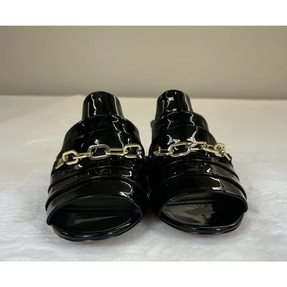 2pr Karl Lagerfeld Paris Mules Haley Patent Leather Black/Nude Chain Link Sz 10 - Picture 10 of 16